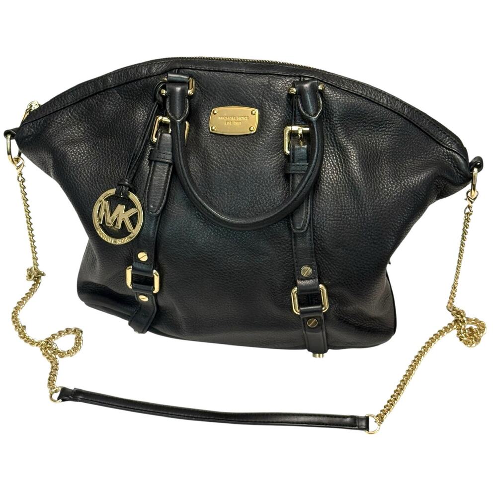 Michael Kors Bedford Medium Bowling Satchel in Black - Pebbled Leather